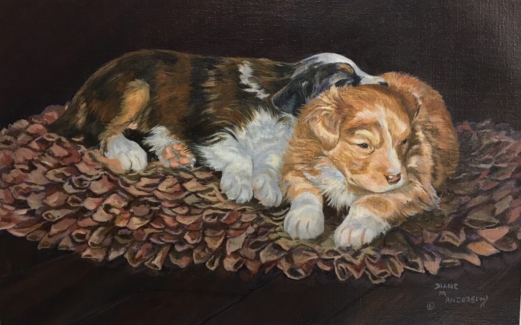 Rug Rats original oil painting by Canadian artist Diane M Anderson