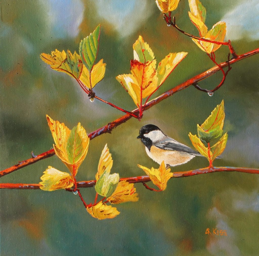 Chickadee original oil painting on canvas by Artists On Tour Canadian artist Andrew Kiss
