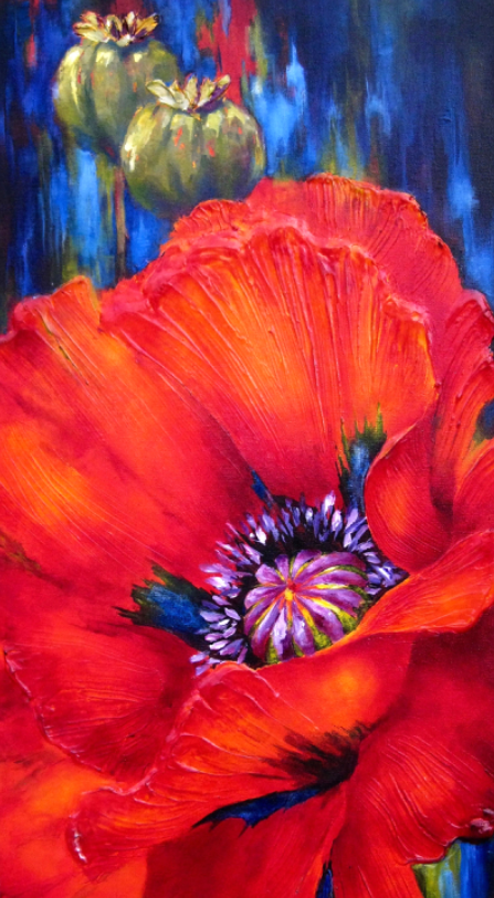 Original Acrylic poppy painting by Artist on Tour Artist Debra Martin