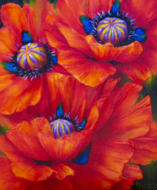 Original Acrylic poppy painting by Artist on Tour Artist Debra Martin