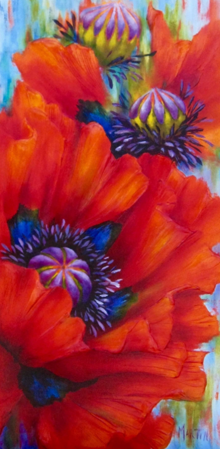 Original Acrylic poppy painting by Artist on Tour Artist Debra Martin
