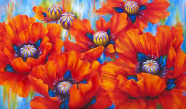 Original Acrylic poppy painting by Artist on Tour Artist Debra Martin