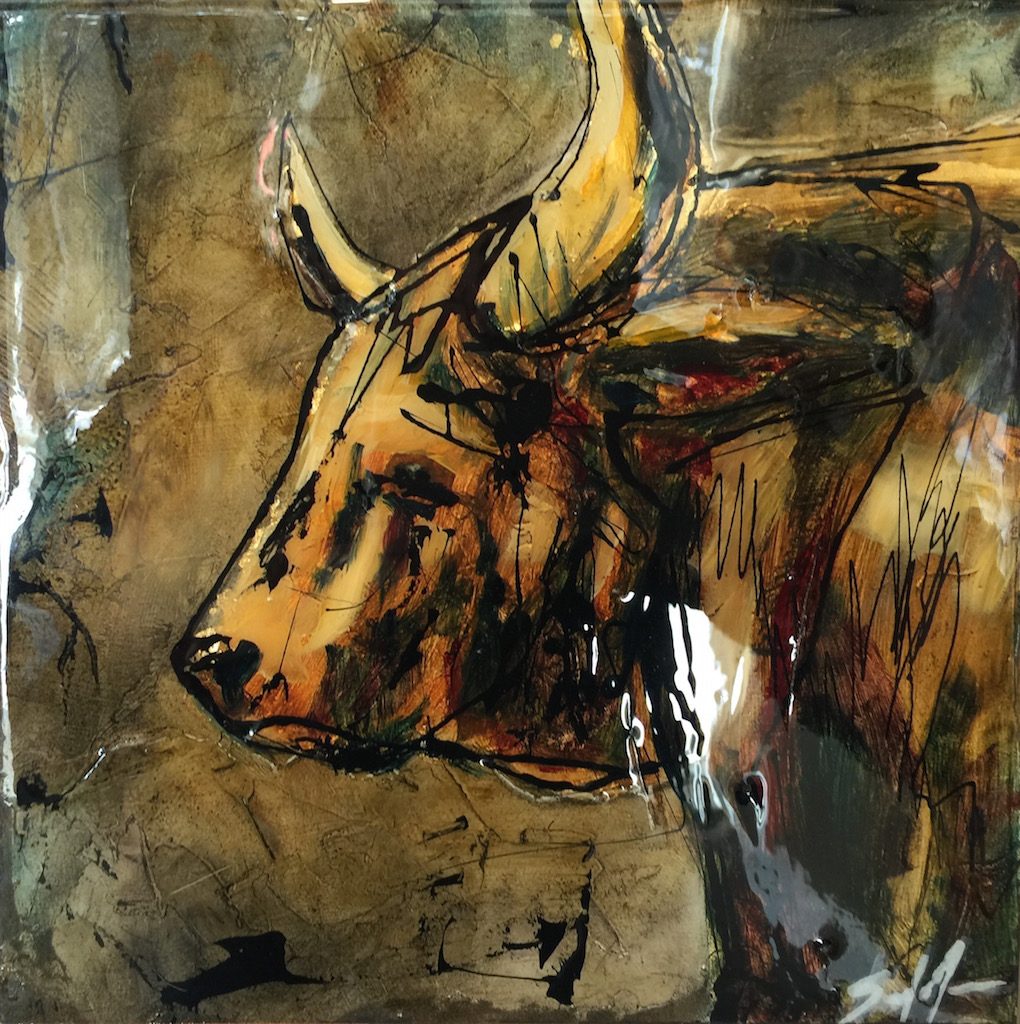 Bull original painting by Canadian artist David Zimmerman