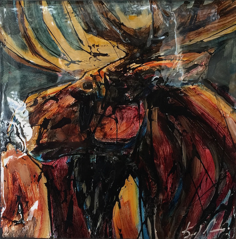 Moose original painting by Canadian artist David Zimmerman