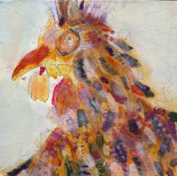 Janet Bradish 2019 Artists on tour Bragg Creek artist Dixie 5”X5” Acrylic mixed media on birch panel
