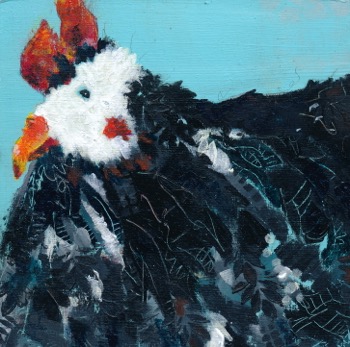 Janet Bradish 2019 Artists on tour Bragg Creek artist Bunty 5”X5” Acrylic mixed media on birch panel