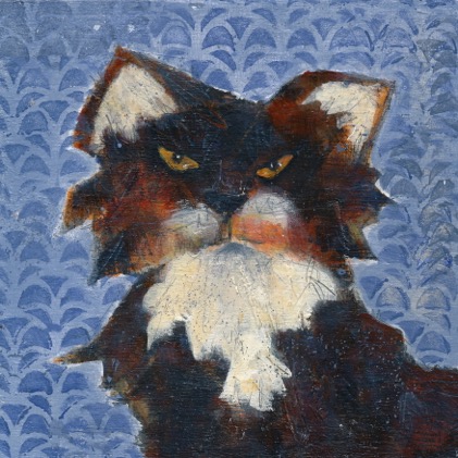 Janet Bradish 2019 Artists on tour Bragg Creek artist Rufus 6”X6” Acrylic mixed media on birch panel
