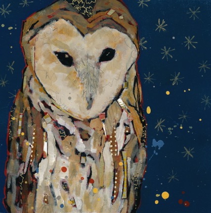 Janet Bradish 2019 Artists on tour Bragg Creek artist Starry Night 6”X6” Acrylic mixed media on birch panel