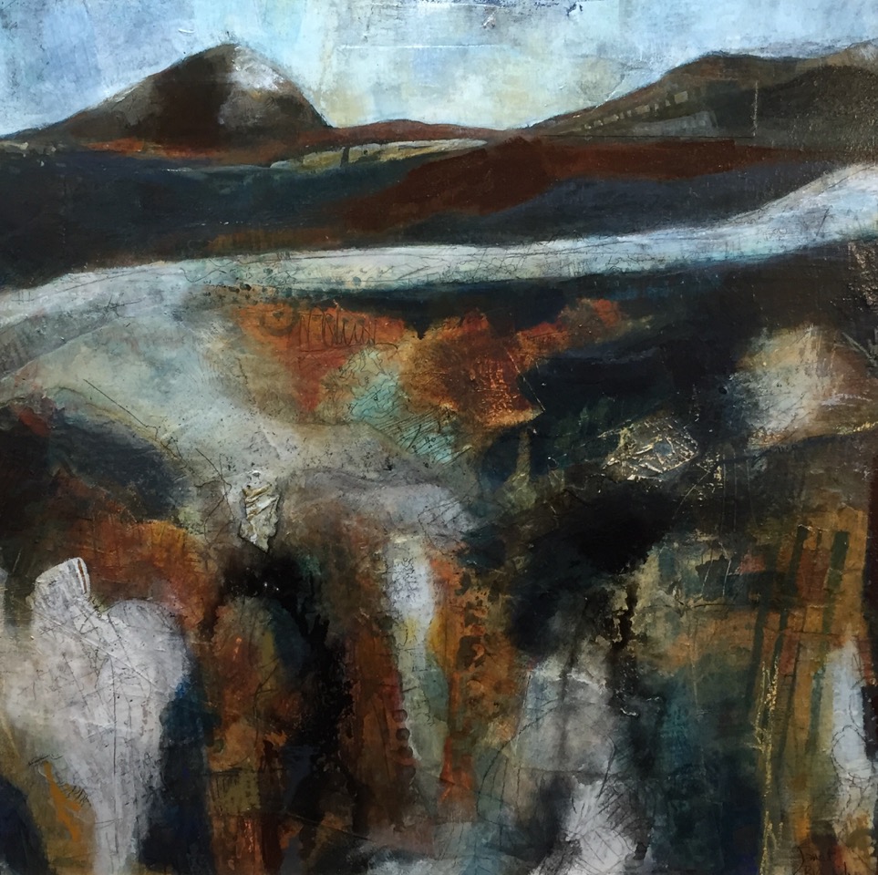 Janet Bradish 2019 Artists on tour Bragg Creek artist As the Crow Flies - High Country Topography 12”X12”; Acrylic mixed media on birch panel